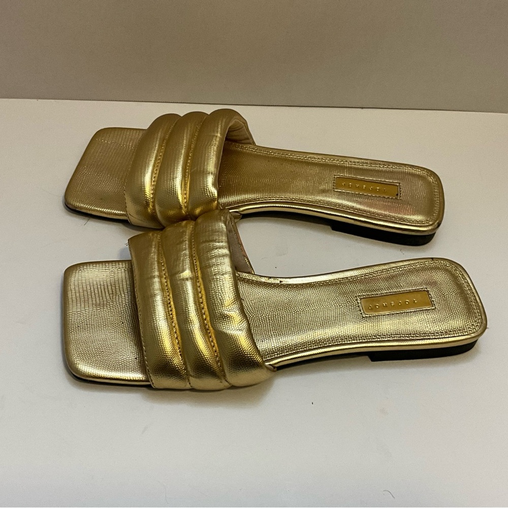 Top shop Pampas Padded Flat Sandals in Gold 40 - Picture 3 of 10